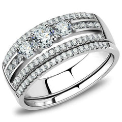 Jewellery Kingdom Wedding Engagement Band Set Simulated Diamonds Ring (Silver) - Rings - British D'sire