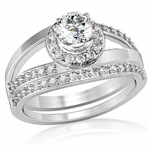 Jewellery Kingdom Wedding Engagement Rhodium Band Set 2pcs 2K Ring (Silver) - Engagement Rings - British D'sire