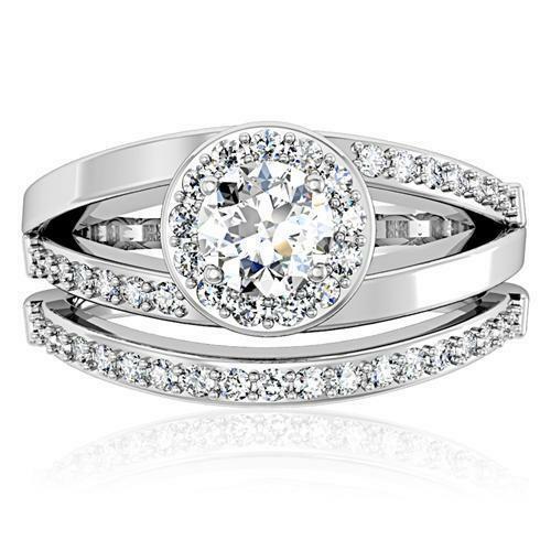 Jewellery Kingdom Wedding Engagement Rhodium Band Set 2pcs 2K Ring (Silver) - Engagement Rings - British D'sire