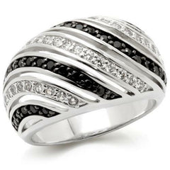 Jewellery Kingdom White CZ Half Dome Pave Sparkling Realistic Silver Ladies Black Ring - Jewelry Rings - British D'sire