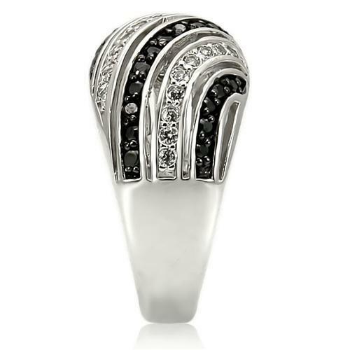 Jewellery Kingdom White CZ Half Dome Pave Sparkling Realistic Silver Ladies Black Ring - Jewelry Rings - British D'sire