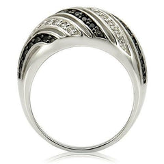 Jewellery Kingdom White CZ Half Dome Pave Sparkling Realistic Silver Ladies Black Ring - Jewelry Rings - British D'sire