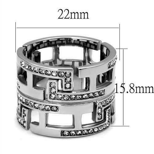 Jewellery Kingdom Wide cz Stainless Steel Comfort Ladies Lreek Key Ring Band (Silver) - Rings - British D'sire