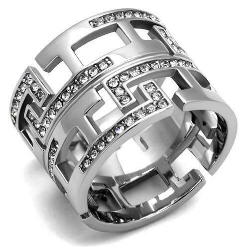 Jewellery Kingdom Wide cz Stainless Steel Comfort Ladies Lreek Key Ring Band (Silver) - Rings - British D'sire