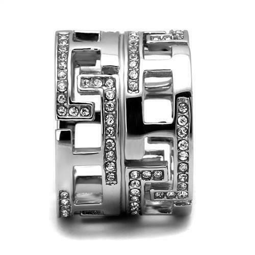 Jewellery Kingdom Wide cz Stainless Steel Comfort Ladies Lreek Key Ring Band (Silver) - Rings - British D'sire