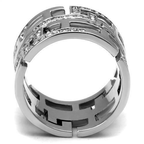 Jewellery Kingdom Wide cz Stainless Steel Comfort Ladies Lreek Key Ring Band (Silver) - Rings - British D'sire