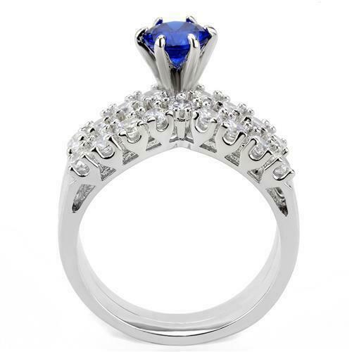 Jewellery Kingdom Wishbone Sapphire Ladies Engagement Wedding Band Ring Set (Silver &Blue) - Engagement Rings - British D'sire