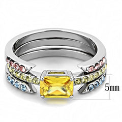 Jewellery Kingdom Yellow Emerald Cut Cubic Zirconia Wedding Band Engagement Multi Ladies Citrine Ring Set - Jewelry Rings - British D'sire