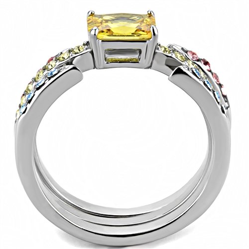 Jewellery Kingdom Yellow Emerald Cut Cubic Zirconia Wedding Band Engagement Multi Ladies Citrine Ring Set - Jewelry Rings - British D'sire