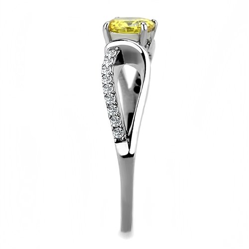 Jewellery Kingdom Yellow Solitaire 2 CT Cubic Zirconia Stainless Steel Ladies Citrine Ring (Silver) - Jewelry Rings - British D'sire