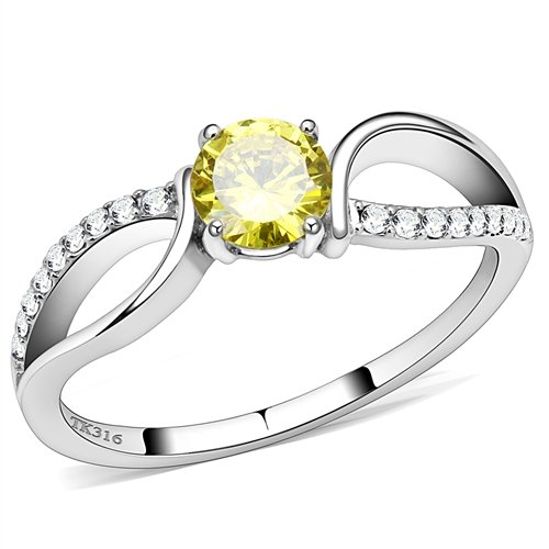 Jewellery Kingdom Yellow Solitaire 2 CT Cubic Zirconia Stainless Steel Ladies Citrine Ring (Silver) - Jewelry Rings - British D'sire