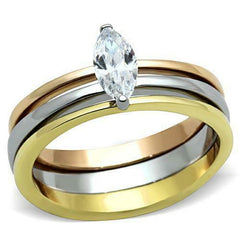 Jewellery Kingdom Yellow Stainless Steel Wedding Bands 15 CT Marquise Ring Set ( Rose Gold) - Rings - British D'sire