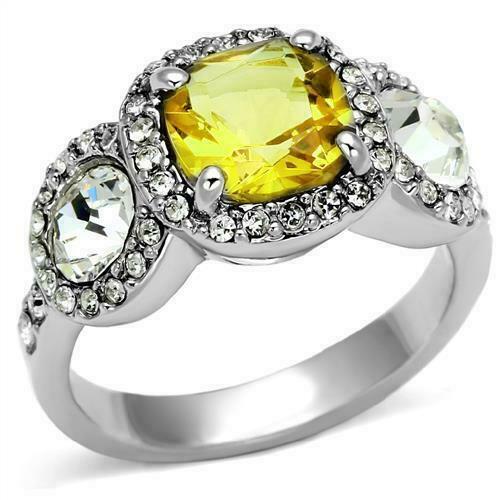 Jewellery Kingdomcz Three Stone Rhodium Ladies Citrine Ring (Silver & Yellow) - Jewelry Rings - British D'sire