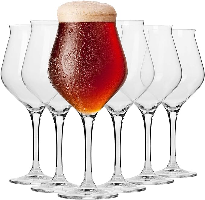 Krosno Tulip Stem Beer Ale Tasting Glasses | Set of 6 | 420 ML | Avant-Garde Collection | Lager Craft Beer Glass, Cider Gift Set | Bar, Home & Kitchen | Dishwasher Safe Stemmed Beer Glasses - British D'sire