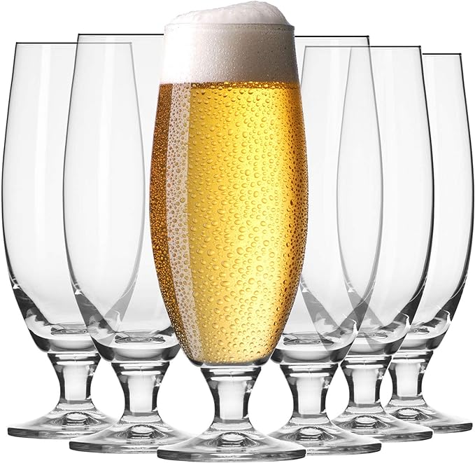 Krosno White Pint Craft Beer Glasses | Set of 6 | 500 ML | Elite Collection | Stemmed Beer Drinking Glasses, Tulip Schooner Glass, Cocktail Set | Home, Kitchen & Bar | Beer Glass with Stem - British D'sire