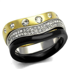 Ladies Bands Gold Stacking Stainless Steel Ring Set (Black) - Jewelry Rings - British D'sire