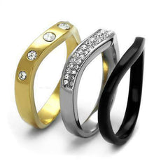 Ladies Bands Gold Stacking Stainless Steel Ring Set (Black) - Jewelry Rings - British D'sire