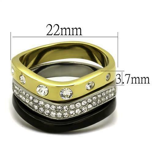 Ladies Bands Gold Stacking Stainless Steel Ring Set (Black) - Jewelry Rings - British D'sire