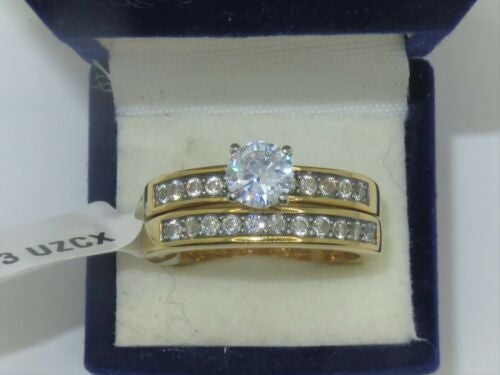 Ladies Bridal Wedding Engagement Band Set Solitaire Channel 18K Ring (Gold) - Jewelry Rings - British D'sire