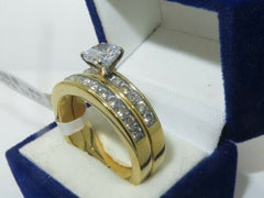 Ladies Bridal Wedding Engagement Band Set Solitaire Channel 18K Ring (Gold) - Jewelry Rings - British D'sire