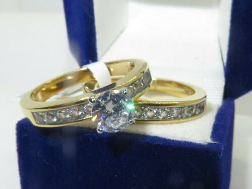 Ladies Bridal Wedding Engagement Band Set Solitaire Channel 18K Ring (Gold) - Jewelry Rings - British D'sire