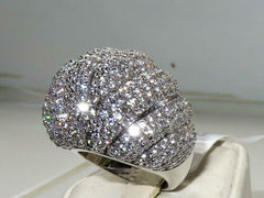 Ladies Cocktail Pave Set Rhodium Statement Chunky Dome Sparkle Ring (Silver) - Jewelry Rings - British D'sire