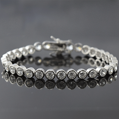 Ladies Round Bezel 7 Inch Cubic Zirconia 12 Carat Tennis Bracelet (Silver) - Bracelets & Bangles - British D'sire