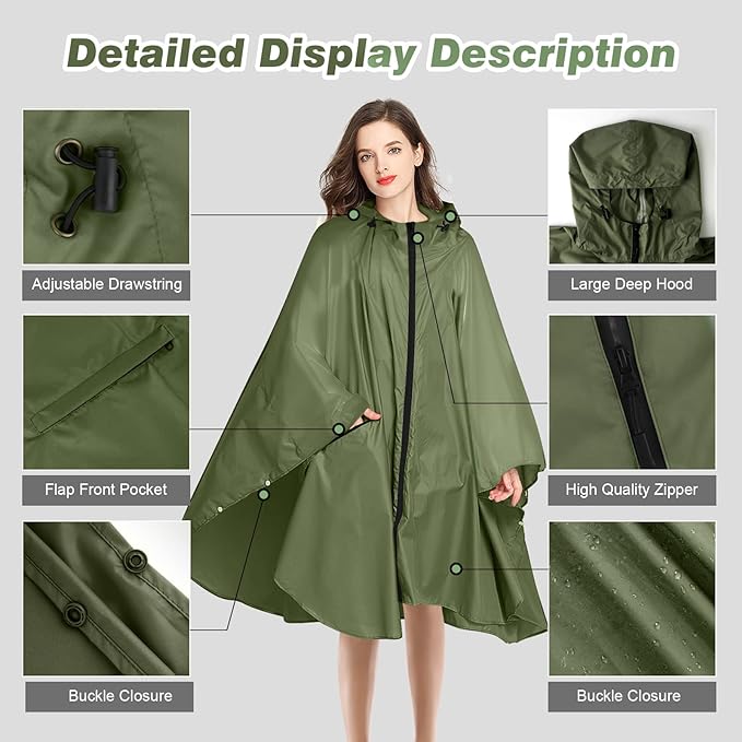 Adults Poncho Waterproof Rain Jacket Reusable Rainwear Cloak Impermeable  Hoodie Poncho Raincoat for Unisex Adults Hiking Fishing