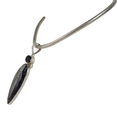 Lanog Inverted Teardop Shaped Natural Orthocerase fossils Pendant Accent with a Black Spinal and Natural Crystal - Necklaces & Pendants - British D'sire