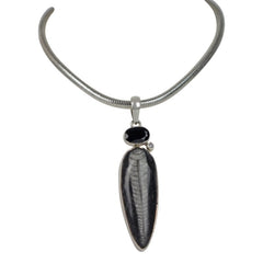 Lanog Inverted Teardop Shaped Natural Orthocerase fossils Pendant Accent with a Black Spinal and Natural Crystal - Necklaces & Pendants - British D'sire