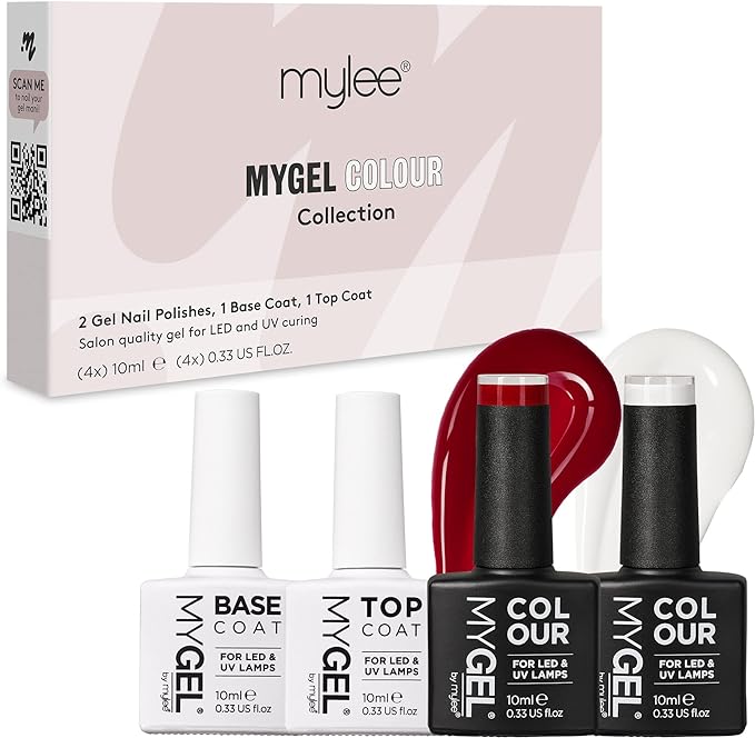 MYGEL by Mylee The Cherry Cola Gel Nail Polish Collection 2x10ml Colours + Top & Base Coat - UV/LED Soak-Off Nail Art Manicure Pedicure for Professional, Salon & Home Use, Long Lasting & Easy to Apply - British D'sire