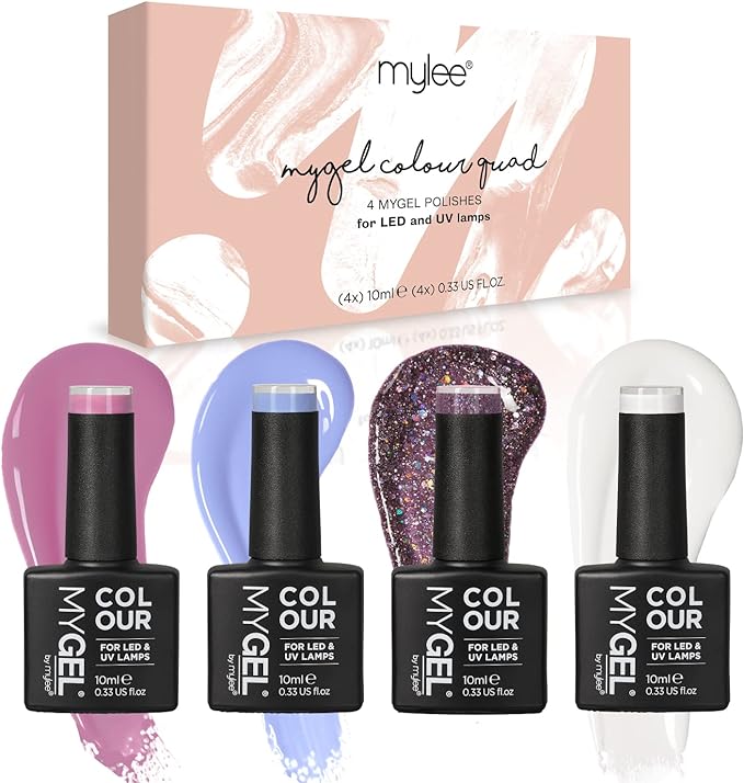 Mylee Gel Nail Polish Quad Colour Set 4x10ml [Oh My Quad] UV/LED Soak-Off Nail Art Manicure Pedicure for Professional, Salon & Home Use - Long Lasting & Easy to Apply - British D'sire