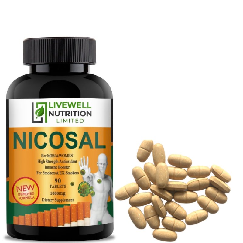 Nicosal Smokers Aid 90 Tablets Nicosal, High Strength Immune Booster for Smokers & Ex-Smokers, Lung Clear, Nicotine Detox 90 Tablets, All-Natural & Affordable - Food Supplement, Vitamin - British D'sire