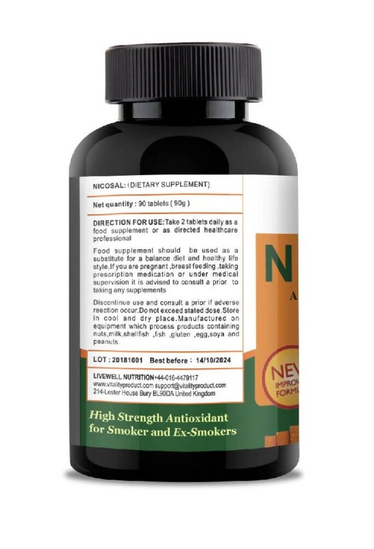 Nicosal Smokers Aid 90 Tablets Nicosal, High Strength Immune Booster for Smokers & Ex-Smokers, Lung Clear, Nicotine Detox 90 Tablets, All-Natural & Affordable - Food Supplement, Vitamin - British D'sire