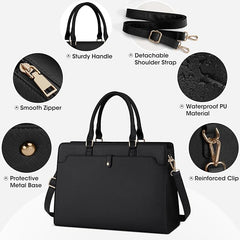 NUBILY Laptop Bags for Women 15.6 Inch Ladies Tote Bag Leather Laptop Handbag Designer Large Womens Work Shoulder Bag for Computer Office Business School Black - British D'sire