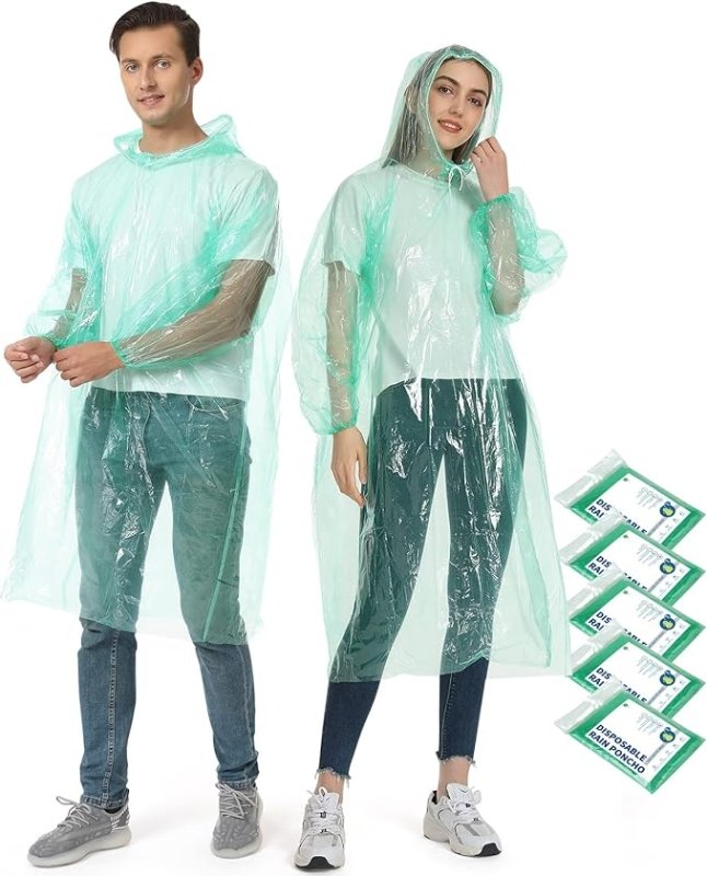 Opret Disposable Rain Ponchos, 5/10 pcs Emergency Raincoats Waterproof Ponchos Lightweight for Men and Women with Hood and Sleeves - British D'sire