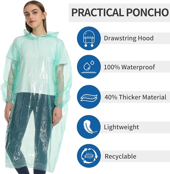 Opret Disposable Rain Ponchos, 5/10 pcs Emergency Raincoats Waterproof Ponchos Lightweight for Men and Women with Hood and Sleeves - British D'sire