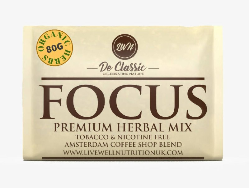 Organic Herbal Smoke Mix (FOCUS) 100% Nicotine & Tobacco Free, Smoked Or Mix with Your Own 80grams - Herbal smoke - British D'sire