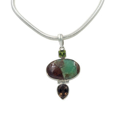 Oval-Shaped Serpentine Handcrafted Statement Pendant Accent with a Faceted Smoky Quartz - Necklaces & Pendants - British D'sire