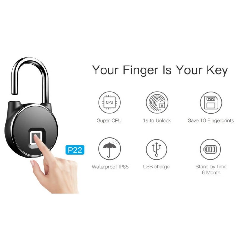 P22 Intelligent Waterproof Anti-theft Fingerprint Security Door Padlock - Door Padlock - British D'sire