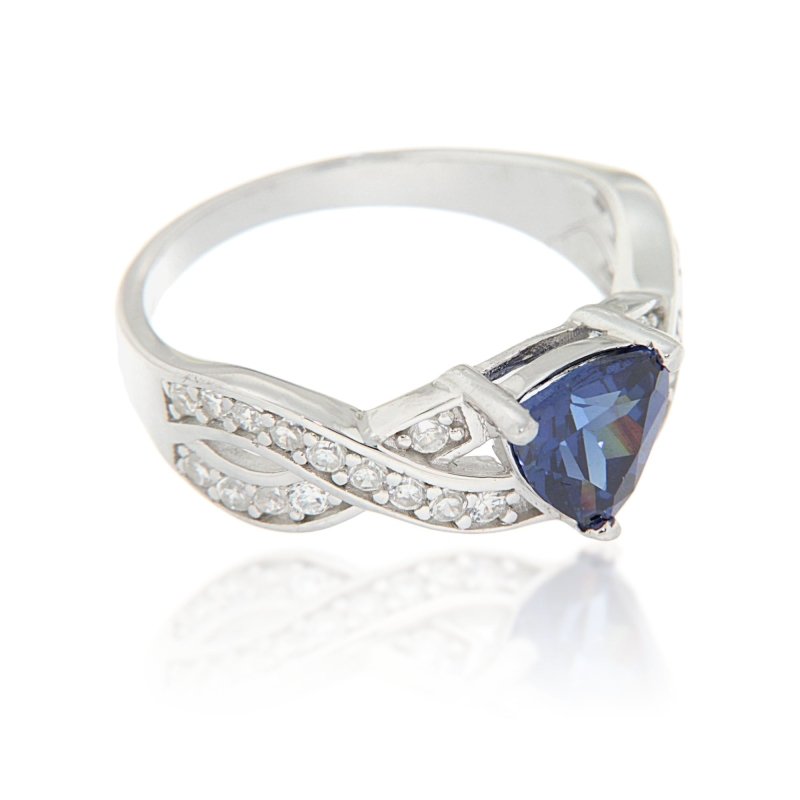 Pearlz Gallery 925 Rhodium Tanzanite CZ Ladies Round 7mm & 1.4mm Ring - Jewelry Rings - British D'sire