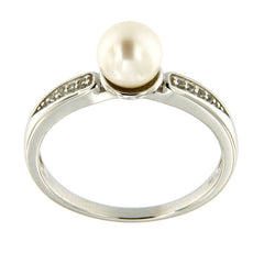 Pearlz Gallery 925 Rhodium White fwp & White topaz Round Ring - Rings - British D'sire