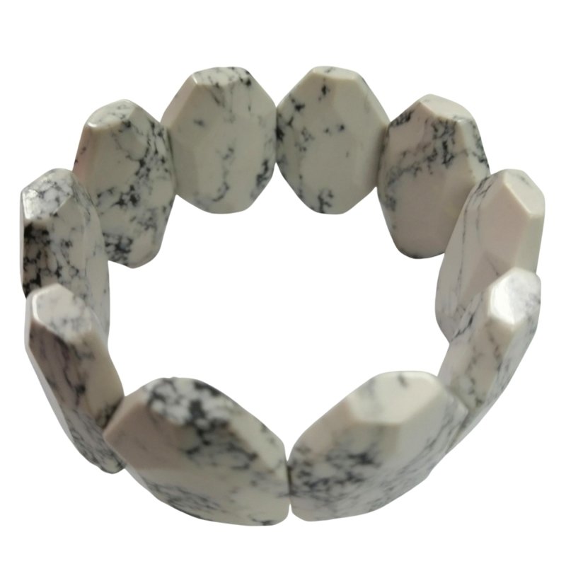 Pearlz Gallery Hexagon White Howlite Stretch Bracelet - Bracelets & Bangles - British D'sire