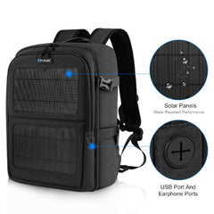 PULUZ Solar Power Outdoor Portable Camera Dual Shoulders Backpack Laptop Bag (Black) - Shoulders Backpack Laptop Bag - British D'sire