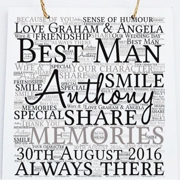 Pure Essence Greetings Best Man Word Art Personalised Plaque - Signs & Plaques - British D'sire