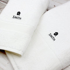 Pure Essence Greetings Personalised Home White Hand and Bath Towel Set - Towels - British D'sire