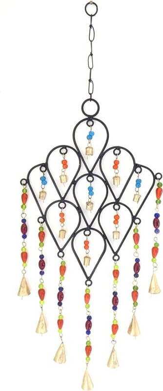 Purity Style Indian Metal Windchime with Coloured Beads and Bells for Indoor or Outdoors, Garden Windchime - British D'sire