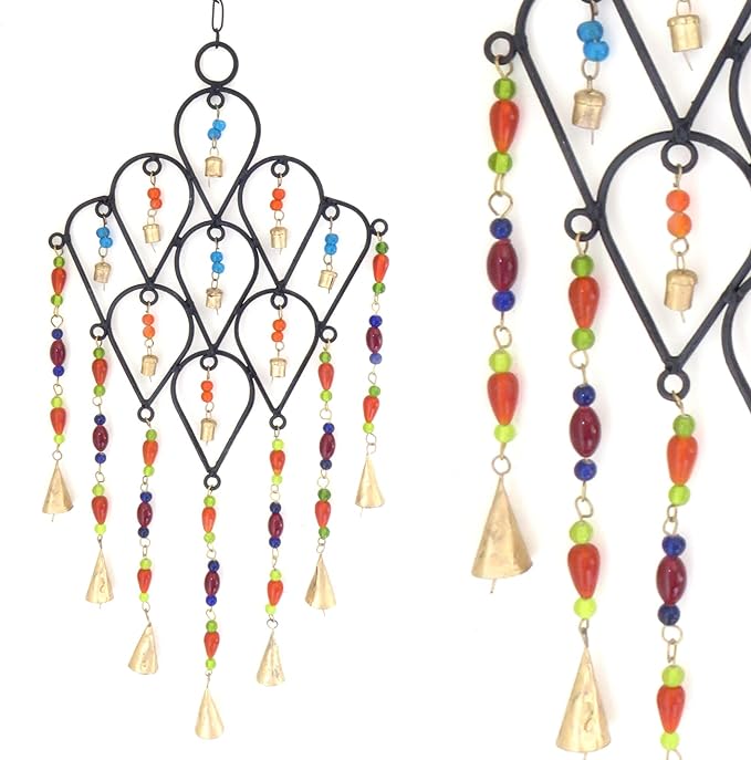 Purity Style Indian Metal Windchime with Coloured Beads and Bells for Indoor or Outdoors, Garden Windchime - British D'sire