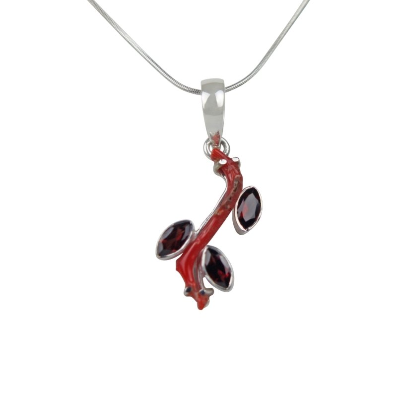 Red Coral Branch Pendant Accent with Faceted Multi-Garnet Stones - Necklaces & Pendants - British D'sire