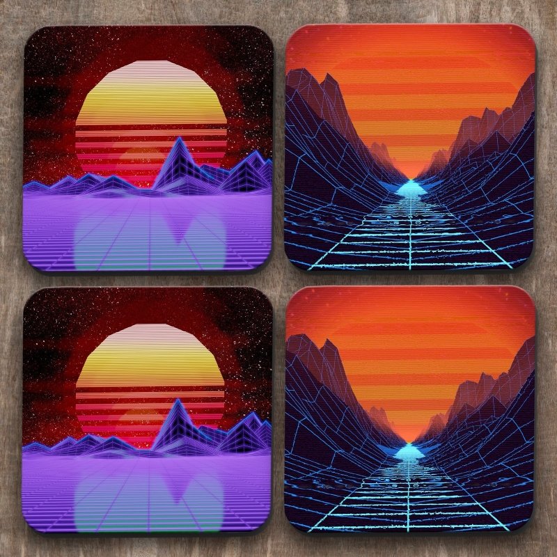 Retro Vaporwave x 4 Coasters C51 - Kitchen Tools & Gadgets - British D'sire